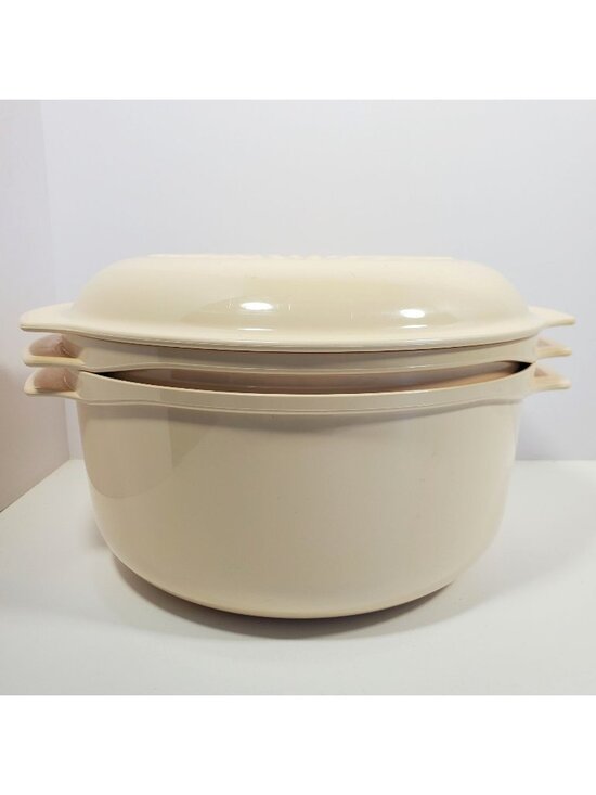 Tupperware Other - Tupperware Stack Cooker Almond Beige 3, 1 3/4, 1 Quart Lot Barely Used w Manual